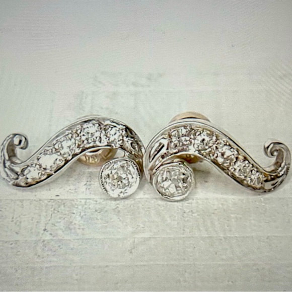 Antique 14k Old Mine Cut Diamond Earrings - Picture 4 of 4